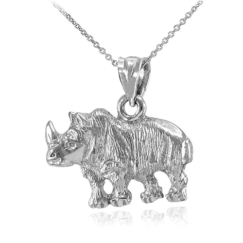 Fine 925 Sterling Silver African Rhino Rhinoceros Pendant Necklace