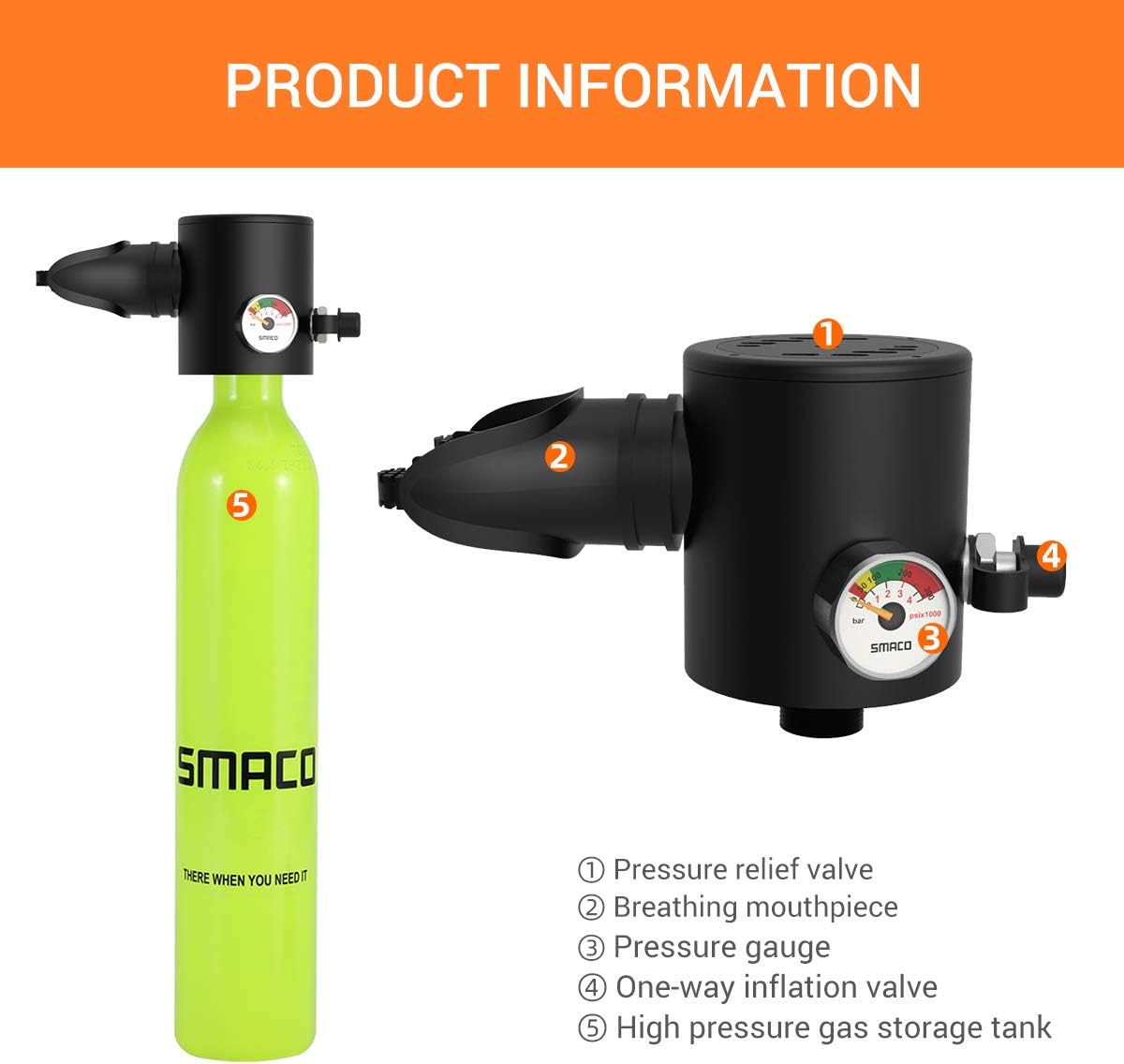 SMACO Mini Scuba Tank Diving Gear for Diver Scuba Diving Tank Oxygen Cylinder with 5-10 Minutes Capability Diving Oxygen Underwater Breathing Device 0.5L Diving & Snorkeling Equipment S300 : Sports & Outdoors