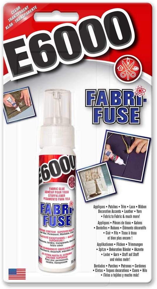 E6000 Fabri Fuse Adhesive for Fabric Craft Projects, Felt, Metal, Wood, Multi Surface Permanent Glue, Clear Drying Formula, 59.1ml