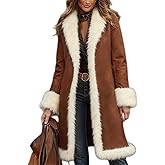 Toumov Long Faux Suede Jacket Women Vintage Western Jackets Fashion Brown Faux Fur Coat Warm Winter Fleece Fuzzy Outerwear