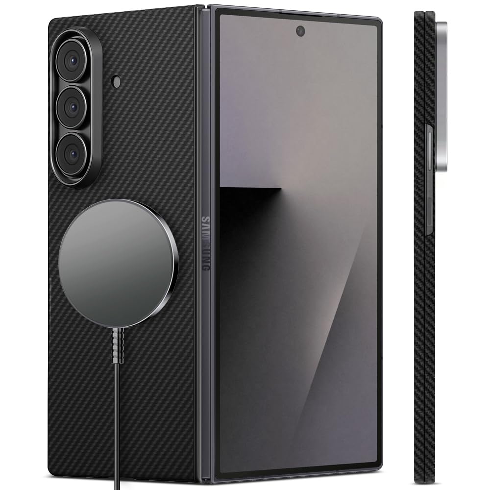 Photo 1 of Diacube Ultra-Slim Aramid Carbon Fiber Case for Samsung Galaxy Z Fold 7, 1500D Genuine Aramid Fiber Cover Compatible with MagSafe, Matte Black-Gray Twill Finish [Not Printed]