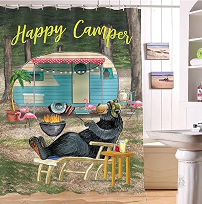 Amazon Com Lb Bear Shower Curtain 3d Printing Happy Camping