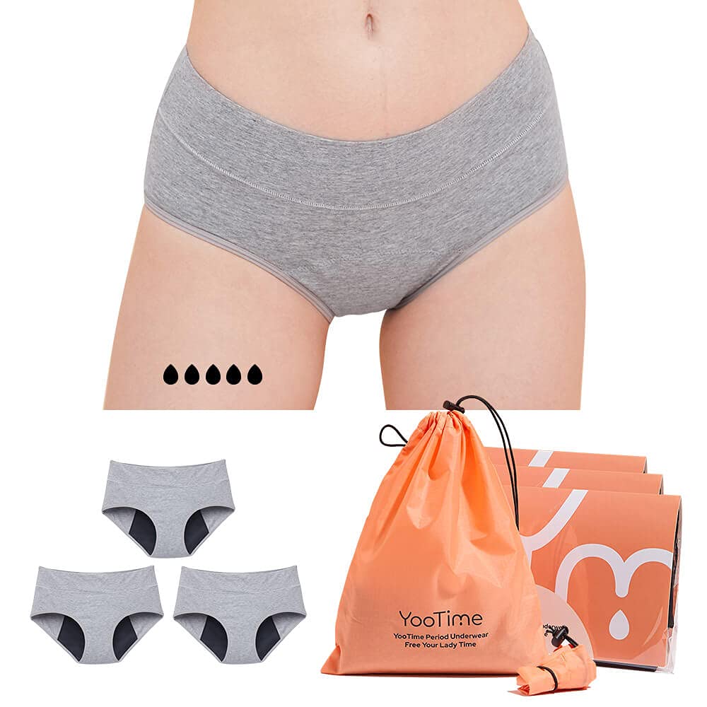 YooTime Women Period Pants Heavy Flow, Absorbent Cotton Menstrual Knickers for Teenagers Grey/3Pack/3XL
