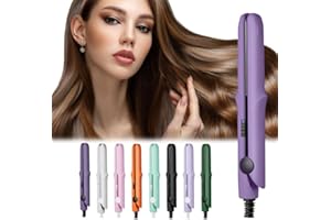 KRUGGO Upgraded 2-in-1 Mini Curling Wand Flat Iron Hair Straightener, Mini Dual Purpose Curling Flat Iron, Long-Lasting Portable Travel Curling Wand for Women Short Hair, All Hair Types (Dark Purple)