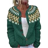 Women's Classic Fair Isle Open Front Knit Cardigan Sweater Winter Casual Loose Fit Button Down Long Sleeve Coat Fall Fashion