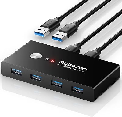 Rybozen USB 3.0 Switch 2 Computer 4 USB Devices KVM Sharing Box