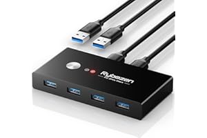 USB 3.0 Switch, KVM Switch 2 Computers Share 4 Ports USB Peripheral Switcher for PC, Keyboard, Mouse, Printer Scanner, KVM Sw