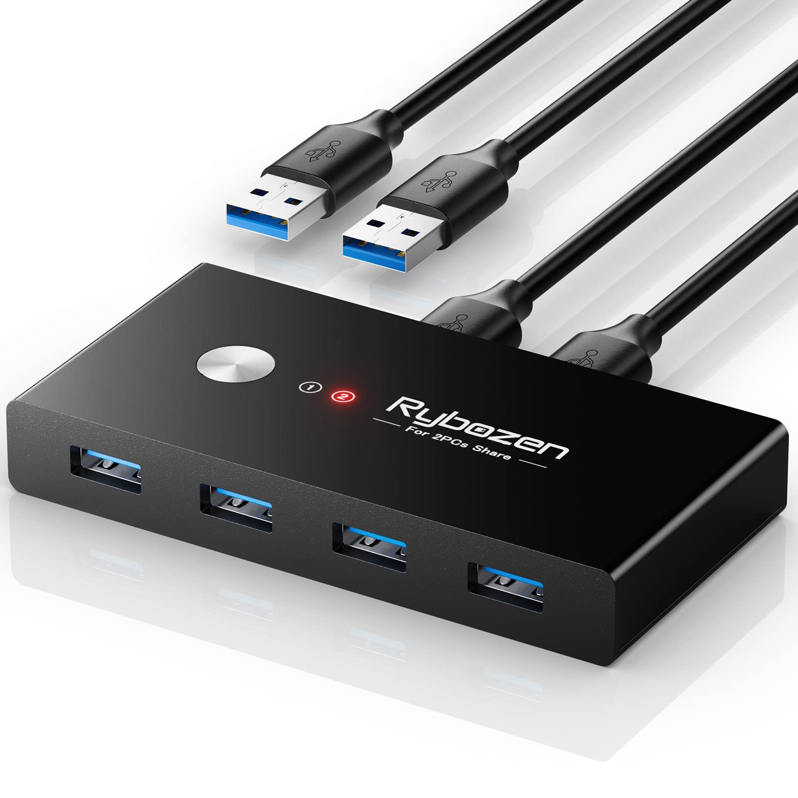 USB 3.0 Switch, USB Switcher 2 Computers Share 4 USB for Keyboard Mouse Printer Scanner, USB KVM Switch Selector with 2 USB 3.0 Cables, Compatible with Windows, Mac, Linux