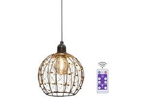 EcoGehen Battery Operated Pendant Lights Kitchen Island Decorative Chandelier for Gazebo Hanging Lamp with Remote Timer LED Bulbs Metal Globe Shade Lantern for Farmhouse Bedroom Porch Powered by 4*AA