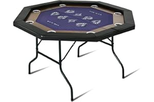 REAHOISY 8 Players Poker Table Foldable, 50inch Upgraded Folding Octagon Casion Table, Portable Texas Holedem Table w/Stainless Steel Cup Holders, Water-Resistant Cushioned Rail (Black)