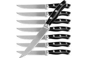 Alata 8-Piece Steak Knives Set, 4.7 Inch with Serrated Edge Razor-Sharp Dinner Knives, Full-Tang Construction，Stainless Steel