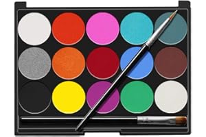Senbos Face Paint Kit - 15 Vibrant Colors Non-Toxic Washable Makeup for Kids & Adults | Water-Based Halloween, Party, Cosplay | Includes 2 Brushes & Palette