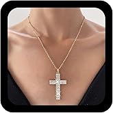 Xduargs Boho Rhinestone Cross Choker Necklace Large Cross Necklace Vintage Crucifix Necklaces Chain Big Crystal Cz Crucifix Pendant Necklaces for Women