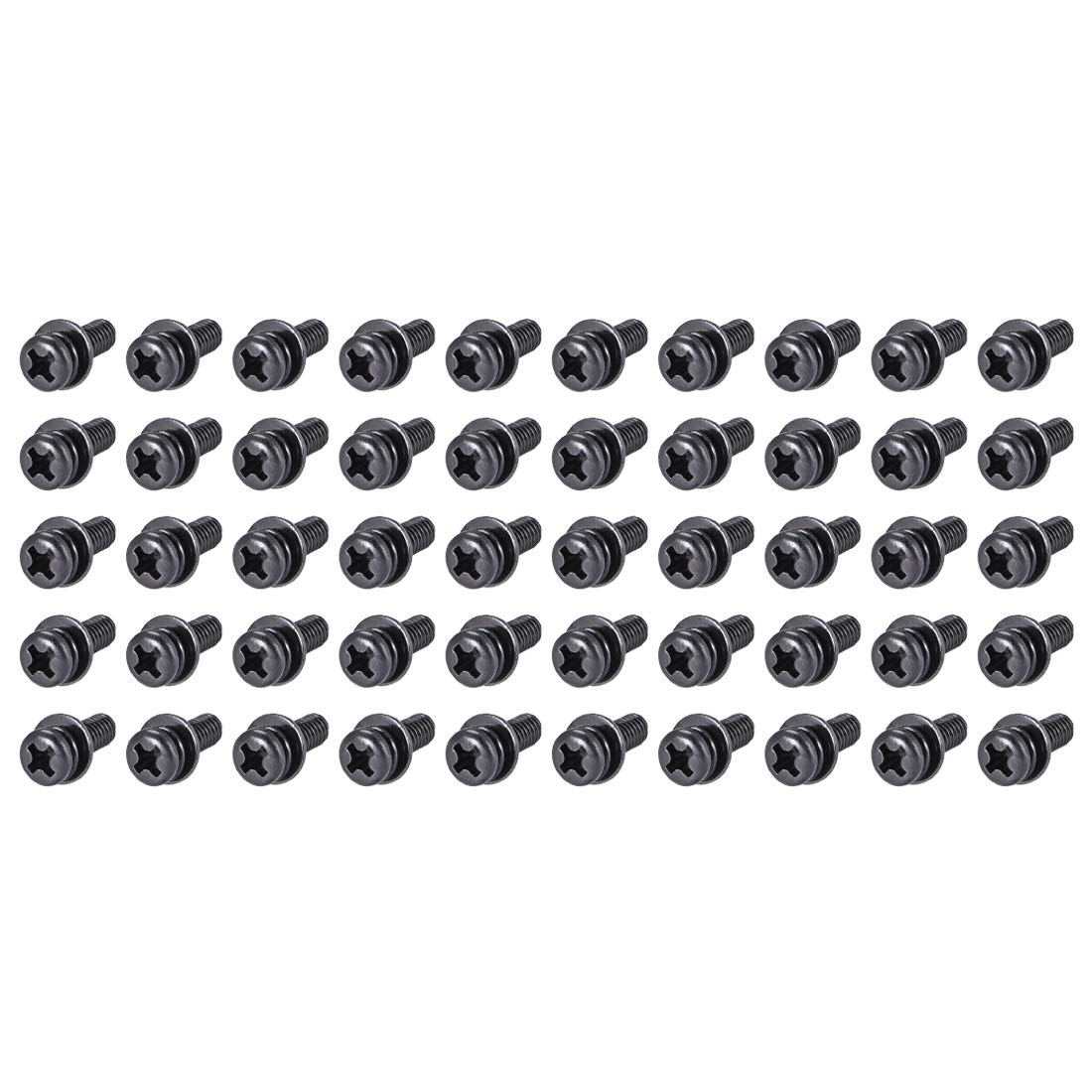 sourcing map M4 x 12mm Carbon Steel Phillips Pan Head Machine Screws Bolts Combine with Spring Washer and Plain Washers 50pcs