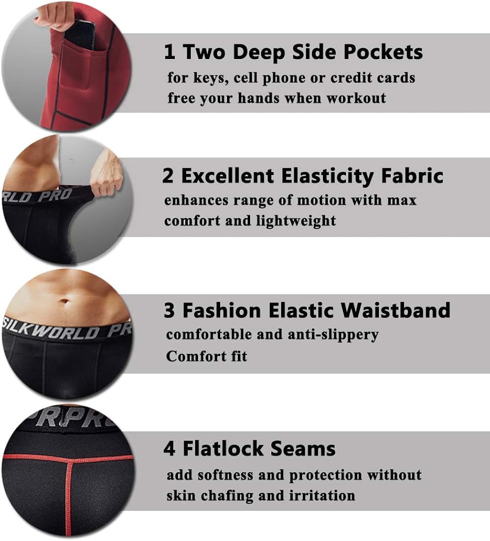 SILKWORLD Men's Compression Shorts Pockets Sports Running Tight: Clothing