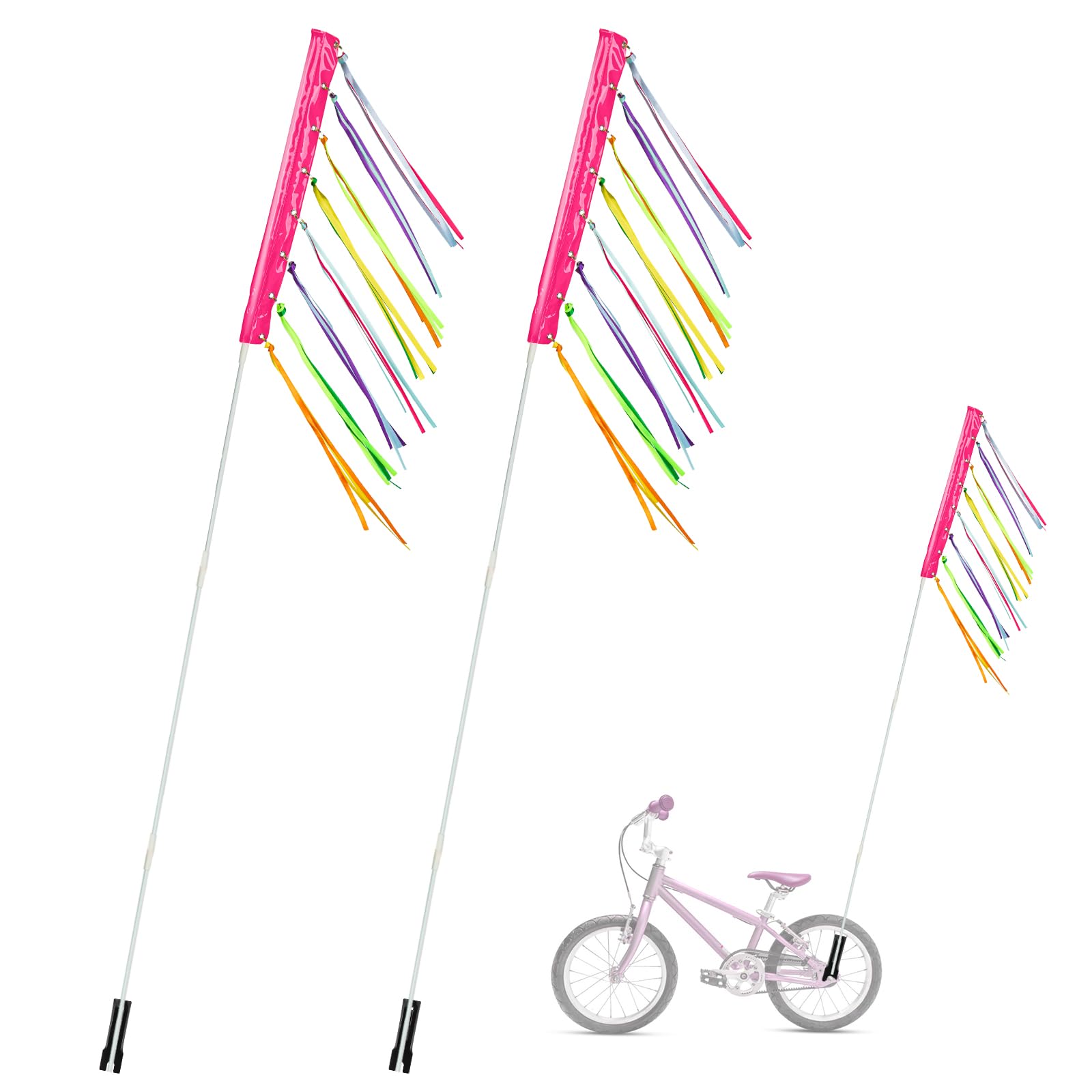 Photo 1 of 2 Pink 6 ft Bike Safety Flag with Pole - Go Kart, Trike, Dirt Bike, Mobility Scooter, Kayak - Waterproof Reflective