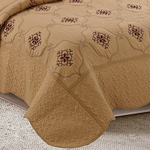 MarCielo 3Piece Embroidery Quilt Set Bedspread Bed Coverlets Cover Set