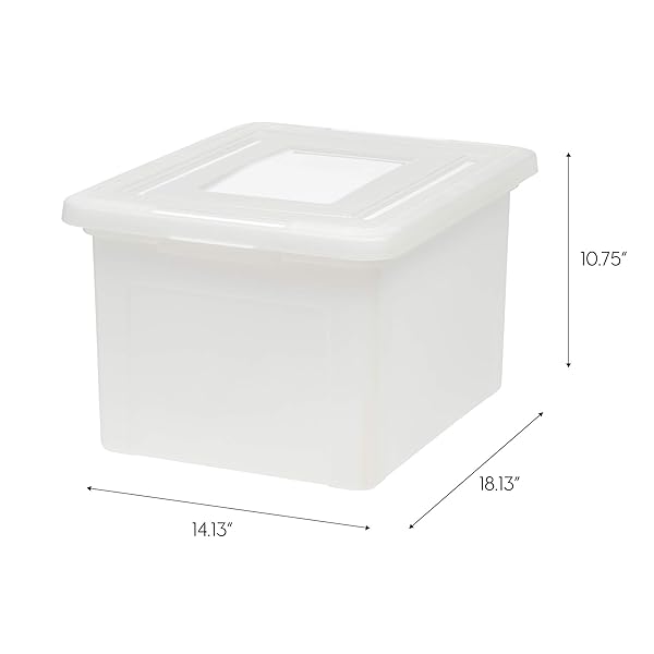 IRIS USA FILE BOX, PLASTIC FILE ORGANIZER WITH LIDS FOR LETTER/LEGAL FILE, PORTABLE DOCUMENT BOX FOR MOVING, STORAGE BIN WITH DURABLE AND SECURE LID, STACKABLE NESTABLE BPA-FREE, PEARL 35 QT. 4 PACK