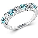 Wasee Birthstone Ring Band for Women 925 Sterling Silver Wedding Stackable Half Eternity 7 Stone Birthday Anniversary Ring Jewelry for Her