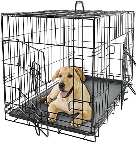 42" Dog Crate 2 Door w/Divide w/Tray Fold Metal Pet Cage Kennel House for Animal