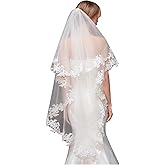 AiberLisha 2 Tier Lace Wedding Bridal Veil with Metal Comb