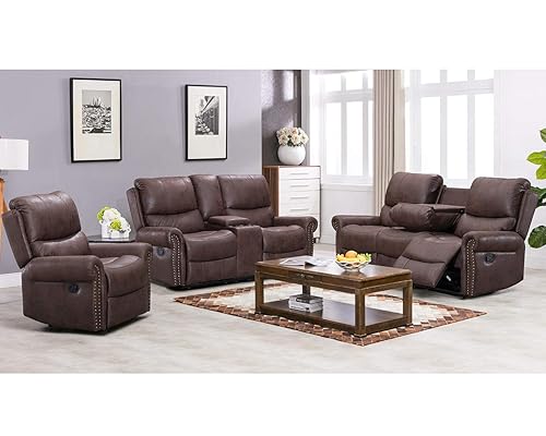 Recliner Sofa Set for Living Room, Palomino Fabric, 3 Seater
