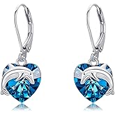 MONGAS Dolphin Earrings Sterling Silver Dolphin Dangle Earrings Heart Ocean Jewelry Gifts for Women