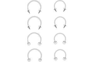 QXXPVV 8Pcs 16G Horseshoe Septum Rings Stainless Steel Nose Piercing Jewelry Cartilage Helix Tragus Daith Rook Earring Hoop L