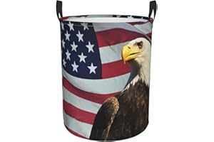 Gbuzozie 62l Round Laundry Hamper Patriotic Bald Eagle American Flag Storage Basket Waterproof Coating Organizer Bin For Nursery Clothes Toys