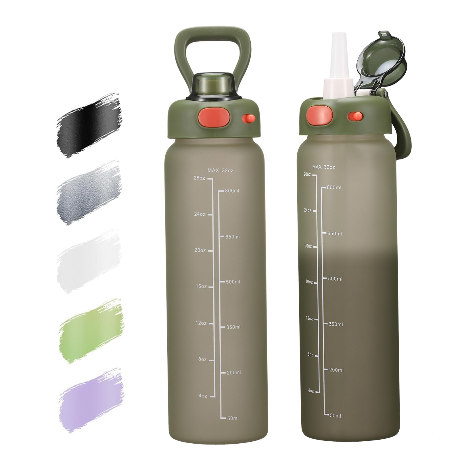 SIEROZUR 32 oz Glass Water Bottle with Straw and Handle Large Sports ...