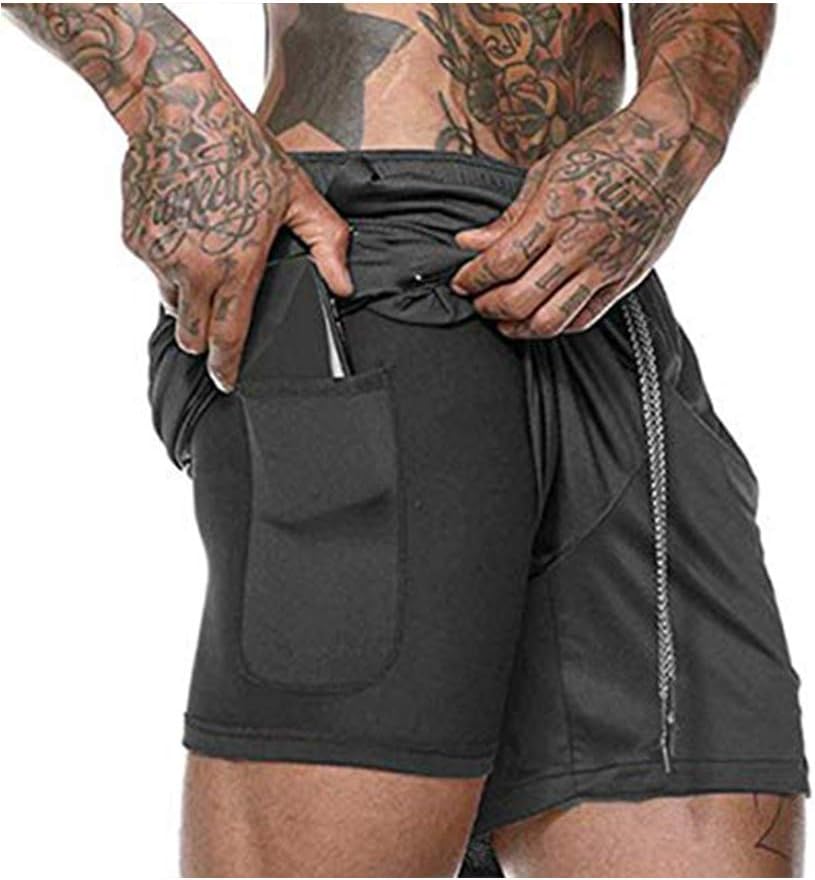 Malavita Men's Workout Running Shorts 2 in 1 with Zipper Pockets
