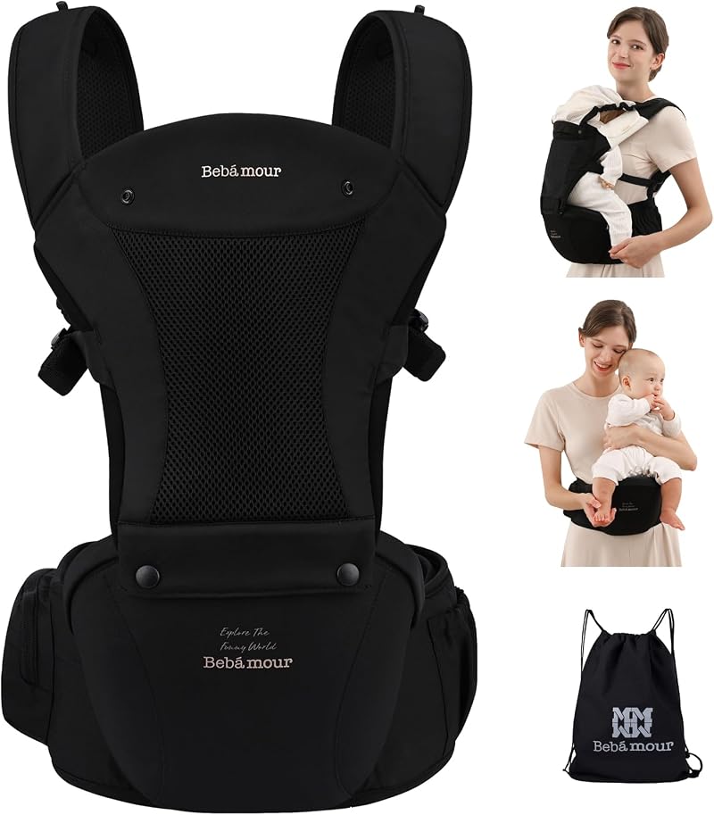 bebear Bebamour Baby Carrier Newborn to Toddler Ergonomic Hip Seat Black