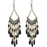 Chandelier Earrings for Women Boho Beaded Tassel Earrings Blue Black Green Chandelier Earrings Beaded Fashion Fringe Drop Earrings Jewelry for womens