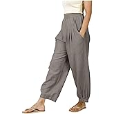 Mkdisnta Linen Pants for Women Summer Wide Leg Cotton Lounge Trousers Tapered Spring Boho Beach Vacation Gaucho Pants
