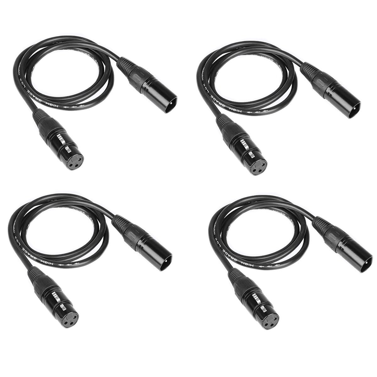 wonsung 4PCS 1m long dmx512 xlr Cable dmx Cables 3.2ft 3 Pin Dmx Cable male to female for dmx microphone stage lights