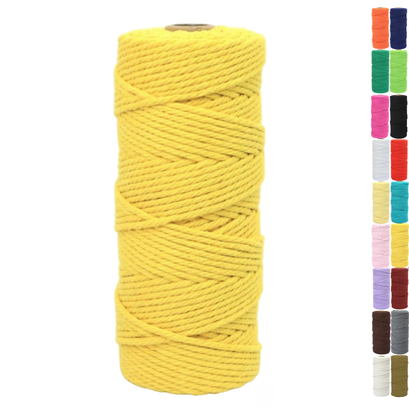 Binwat Natural Macrame Cotton Cord Twine String Colored Cotton Rope Yarn for DIY Crafts Knitting Plant Hangers Christmas Wedding Decor (Yellow, 2mmx200m)