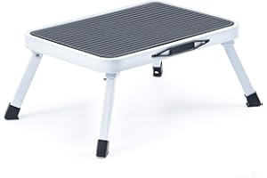 KINGRACK Step Stool, Folding One Step Ladder with Non-Slip Rubber Mat, Lightweight Steel Kitchen Stool, 330LBS