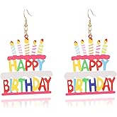 MALOYANVE Birthday Cake Earrings for Women Funny Sweet Colorful Acrylic Lightweight Cakes Candle Happy Birthday Letter Dangle Drop Earrings for Women Celebration Birthday Party Holiday Fashion Jewelry Gifts