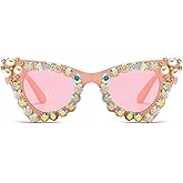 LJCZKA Sparkling Crystal Cat Eye Sunglasses Women Square Rhinestone Pearl Sun Glasses Party Diamond Bling Punk Eyewear