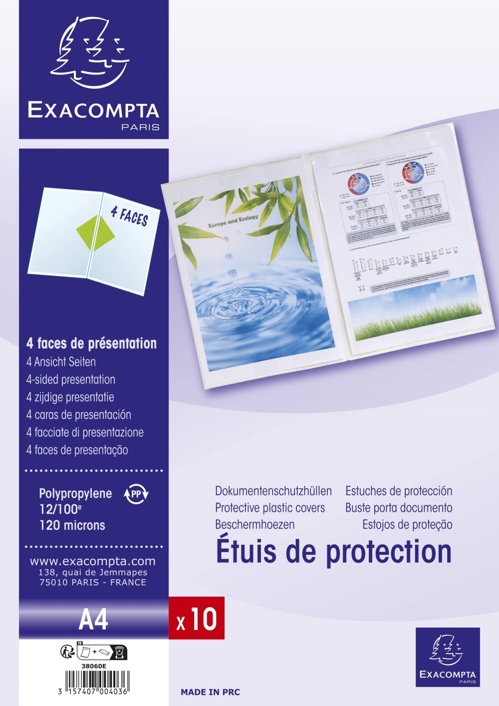 Exacompta - Ref 38060E - Double Protective Sleeve - 220 x 300mm in Size, Suitable for A4 Documents, 4 Faces, 1.2mm Polypropylene Material - Transparent (Pack of 10)