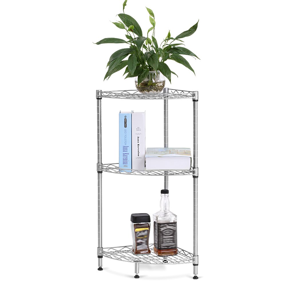 LANGRIA 3-Tier Quarter-Circle Wire Corner Shelving Unit, Free-Standing...