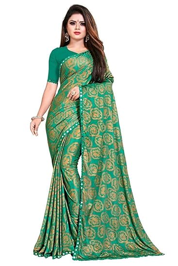 Women's Lycra Satin Printed Saree With Blouse Piece