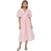 Sea Women's Florence Embossed Puff Sleeve Midi Dress