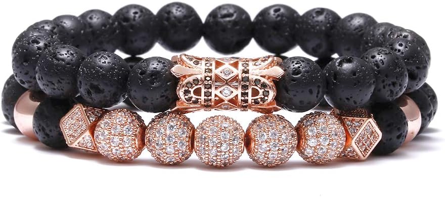 FUTTMI 8mm Essential Oil Beads Bracelet Lava Rock Stone Bracelet Perfume Diffuser Bracelet for Men Women,7''-9'' Gift