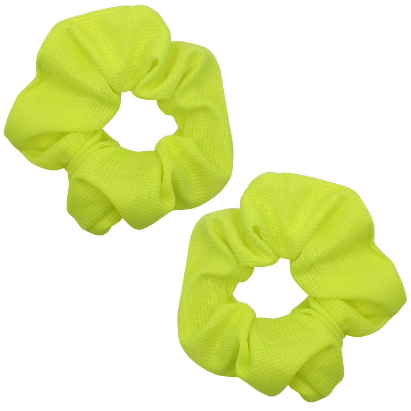 Topkids Accessories 2pcs Regular Bright Neon Scrunchies for 80’s Costume or Neon Raves, Club Scrunchie, Bright Neon Scrunchies for Girls & Women, Girl’s Hair Accessories (Neon Yellow)