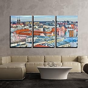 3 Piece Canvas Wall Art - Old Town Bird Eye View - Modern Home Art Stretched and Framed Ready to Hang - 16"x24"x3 Panels