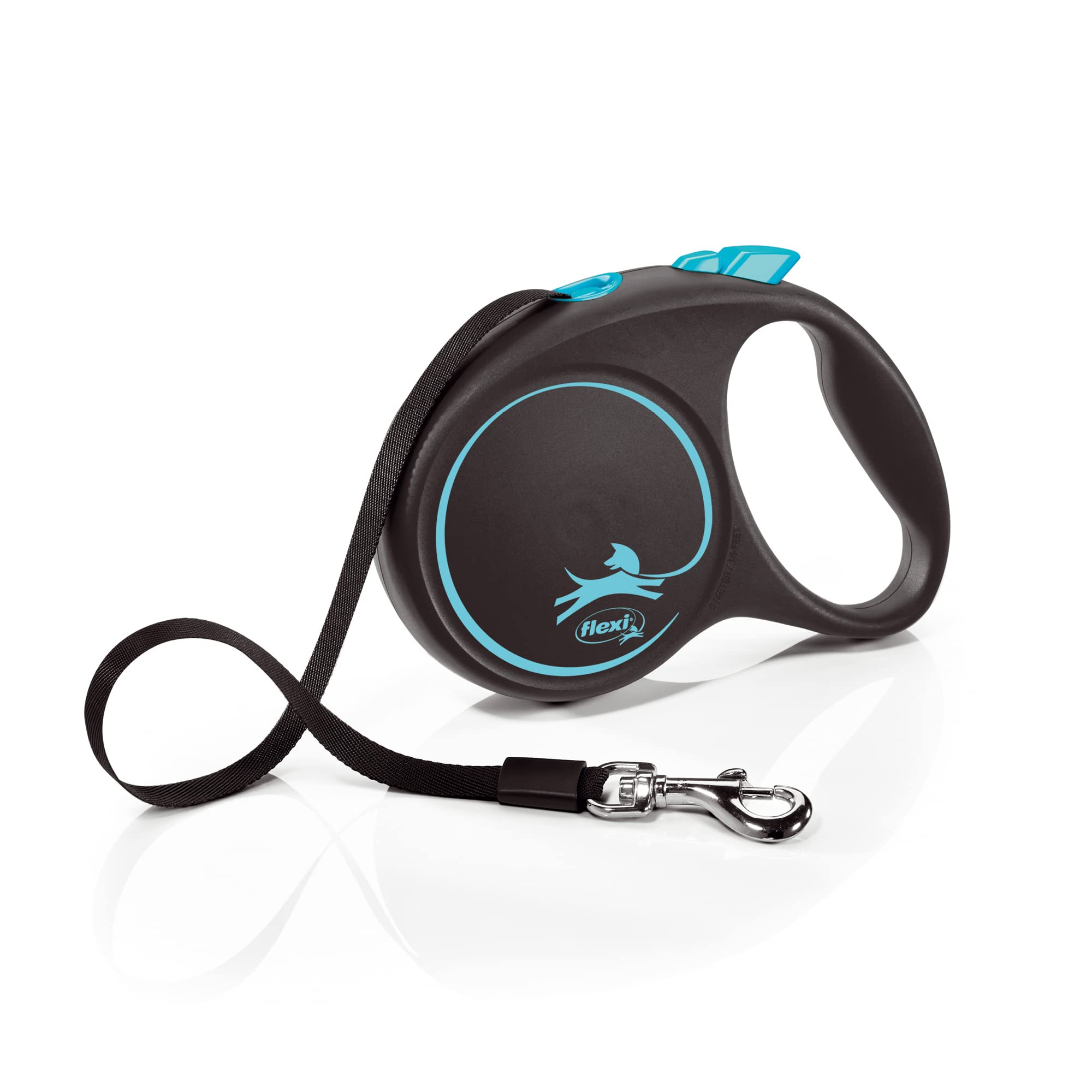 flexi Black Design L Tape 5 m black/blue, retractable leash for dogs up to 50 kg