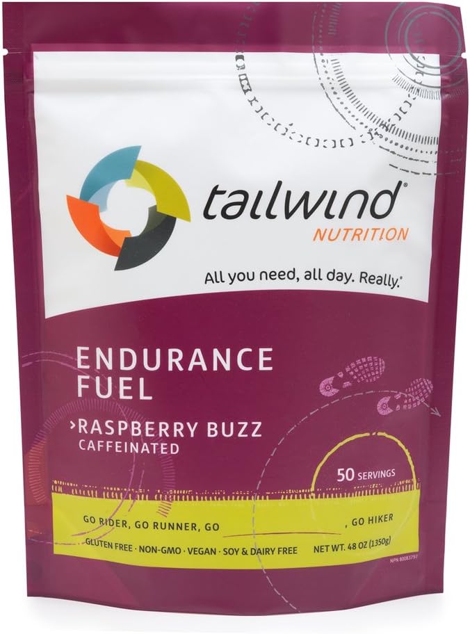 Tailwind Nutrition Caffeinated Raspberry Buzz Endurance Fuel 50 Serving - Hydration Drink Mix with Electrolytes, Carbohydrates - Non-GMO, Gluten-Free, Vegan, No Soy or Dairy: Health & Personal Care