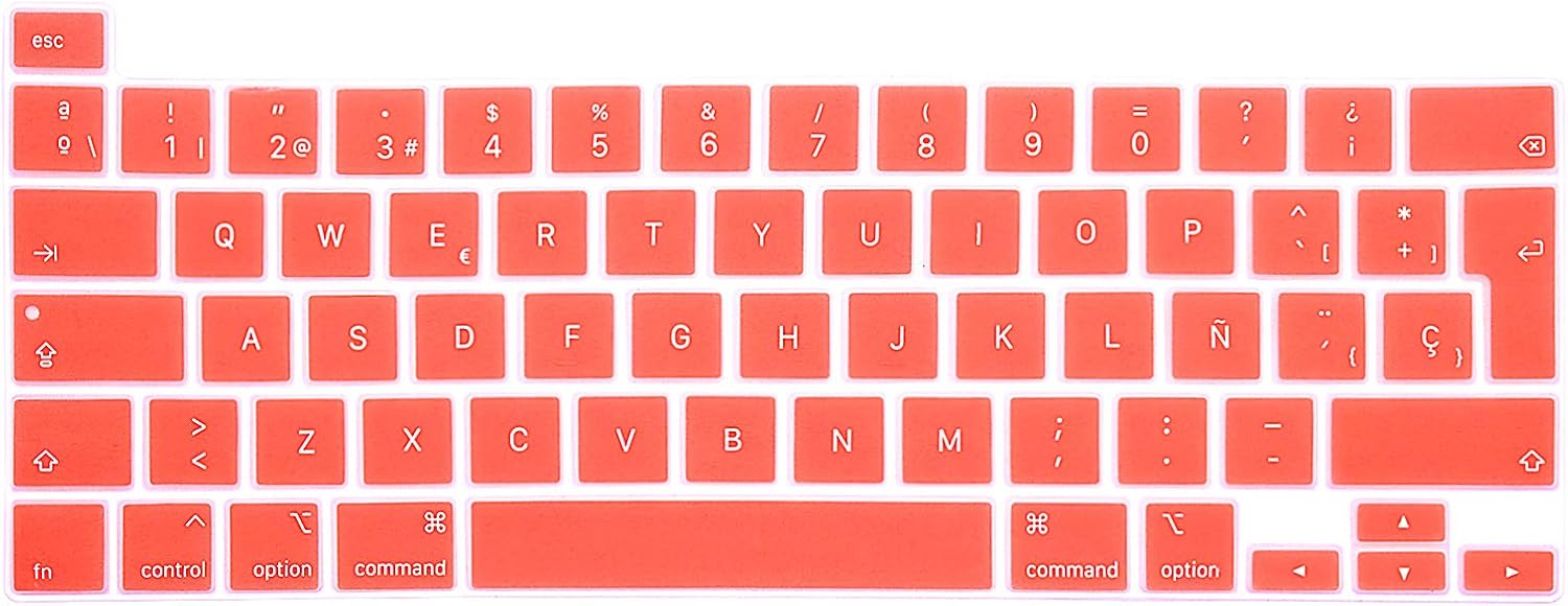 MMDW Spanish Language ESP Silicone Keyboard Cover Skin for MacBook Pro 16 2019 A2141 for MacBook New Pro 13.3 inch A2338 M1/A2251/A2289 with Touch Bar & Touch ID European Version(Coral Orange)