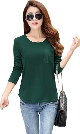 Amazon Lecpra レクプラ ラウンドカット ポケット付き ロング Tシャツ レディース 緑 駱駝 灰緑 茶 紫 白 S M L Xl Xxl 3xl 4xl 長袖 Tシャツ カットソー 通販